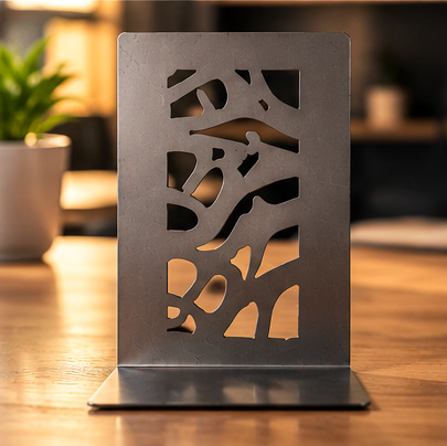 Metal Dizayn – Dekoratif Lazer Kesim Metal Kitap Tutucu | Modern Masaüstü ve Kitaplık Düzenleyici