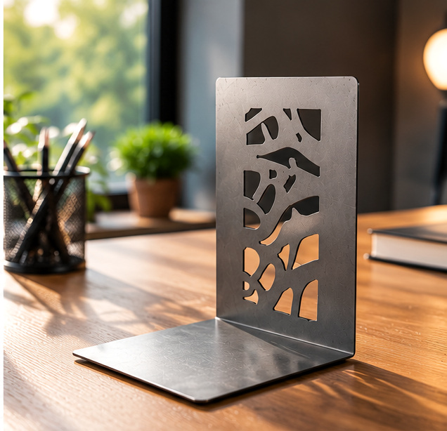 Metal Dizayn – Dekoratif Lazer Kesim Metal Kitap Tutucu | Modern Masaüstü ve Kitaplık Düzenleyici